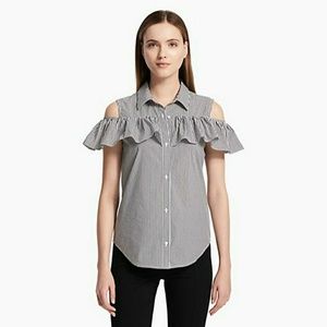 Calvin Klein Striped Cold Shoulder Blouse sz L